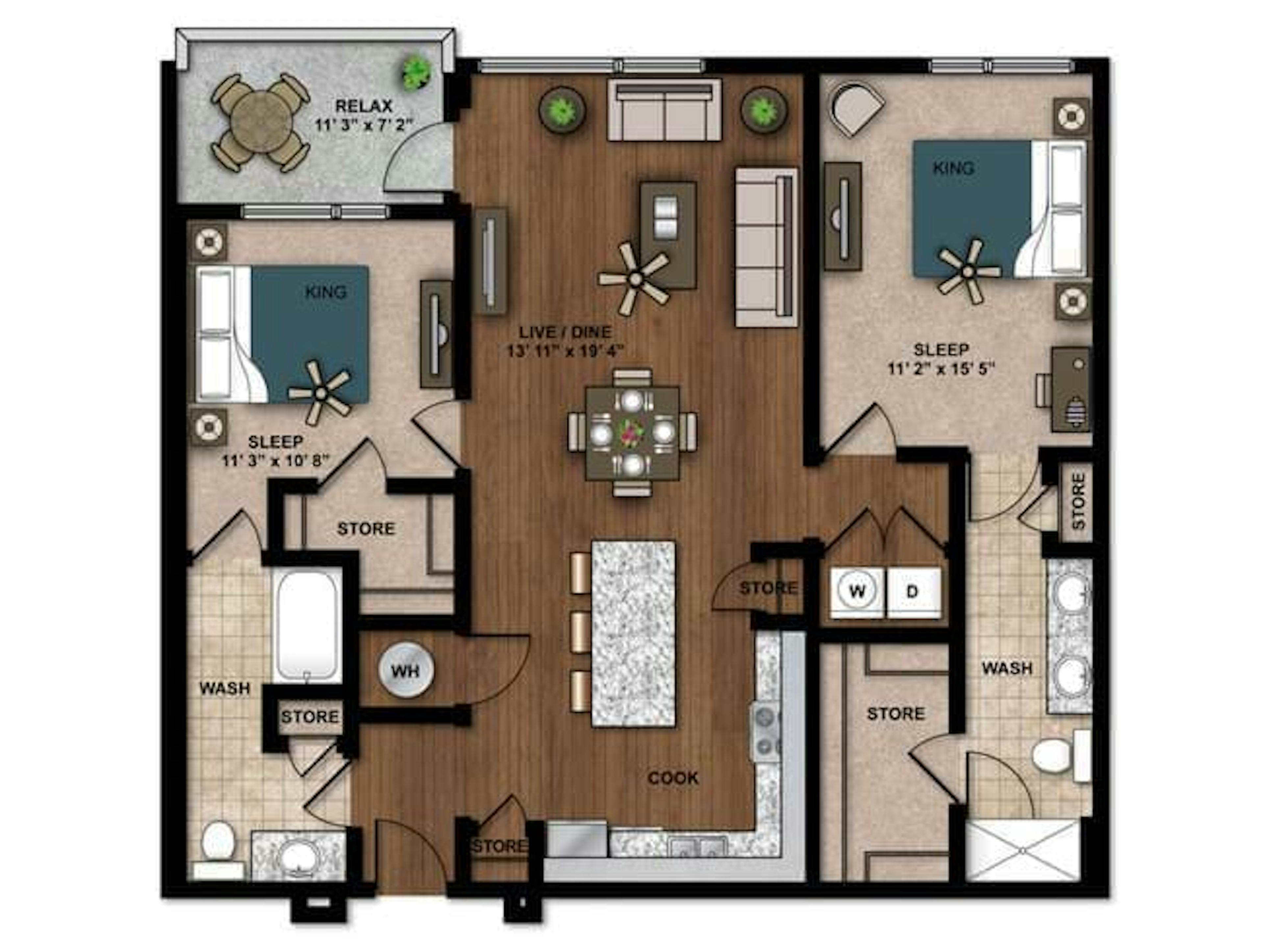Cadence floor plan, 2 Bedroom, 2 Bathroom at AMLI Ponce Park apartments