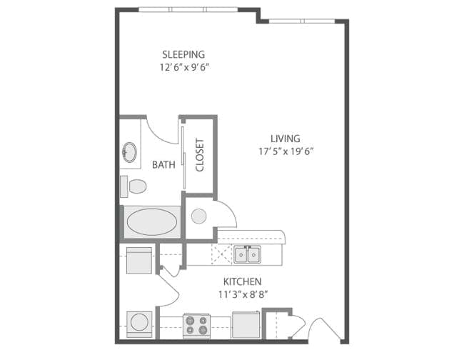 A2 floor plan, 1 Bedroom, 1 Bathroom at AMLI Quadrangle apartments