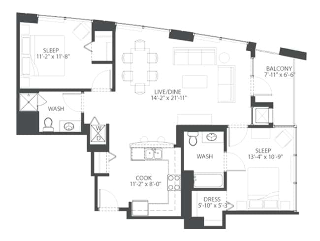 Savvy floor plan, 2 Bedroom, 2 Bathroom at AMLI 900 apartments