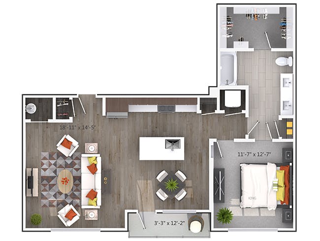 Whitewater floor plan, 1 Bedroom, 1 Bathroom at AMLI Buckhead apartments