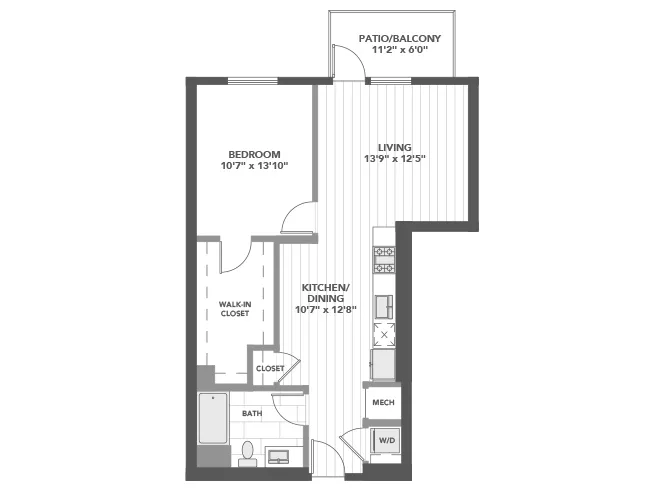 A3e floor plan, 1 Bedroom, 1 Bathroom at AMLI Old Pasadena apartments