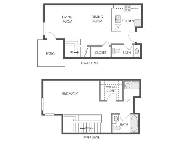 A5T floor plan, 1 Bedroom, 1 Bathroom, Townhome at AMLI Bellevue Park apartments