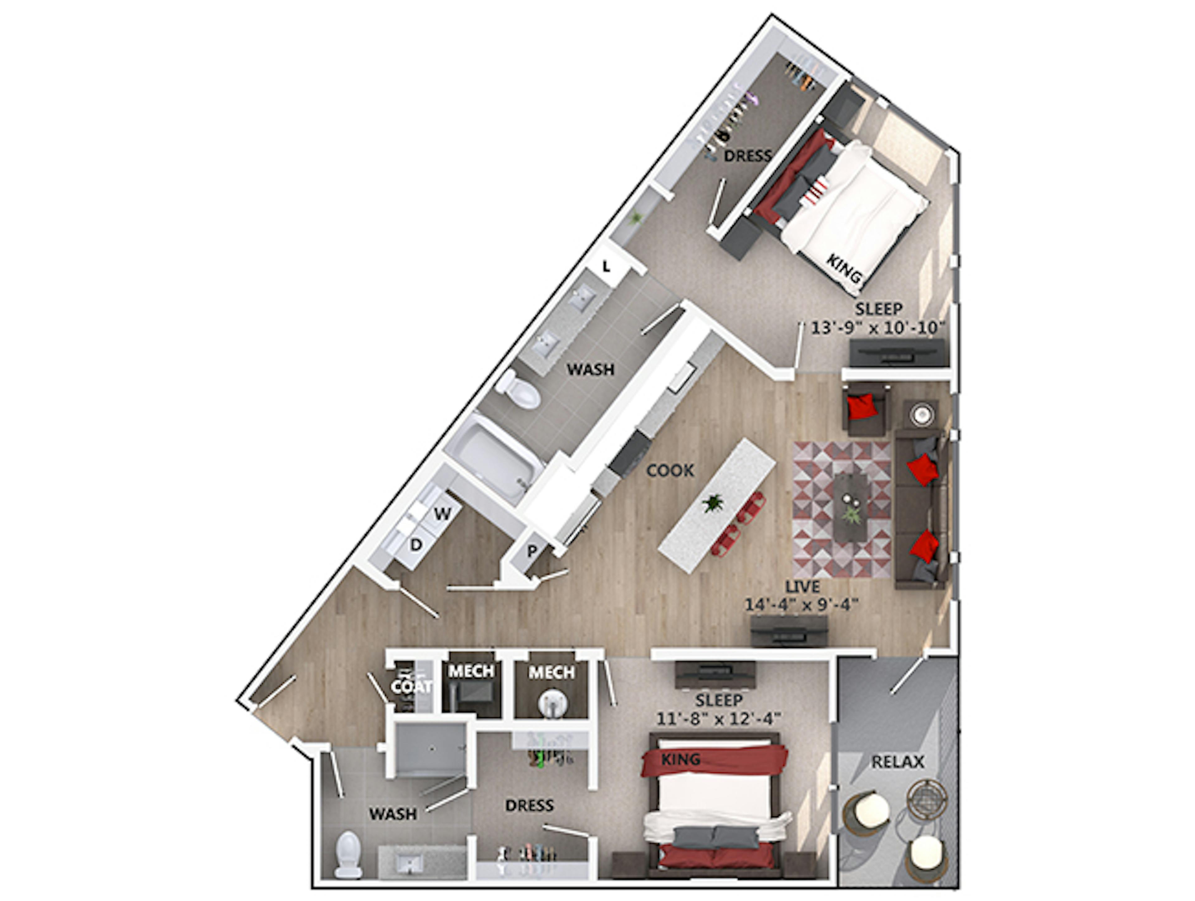 C5a floor plan, 2 Bedroom, 2 Bathroom at AMLI Riverfront Green apartments