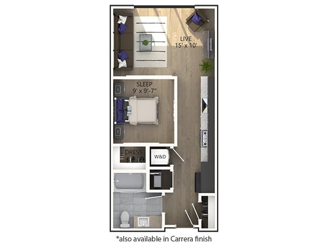 E1 floor plan, Studio, 1 Bathroom at AMLI Midtown Miami apartments