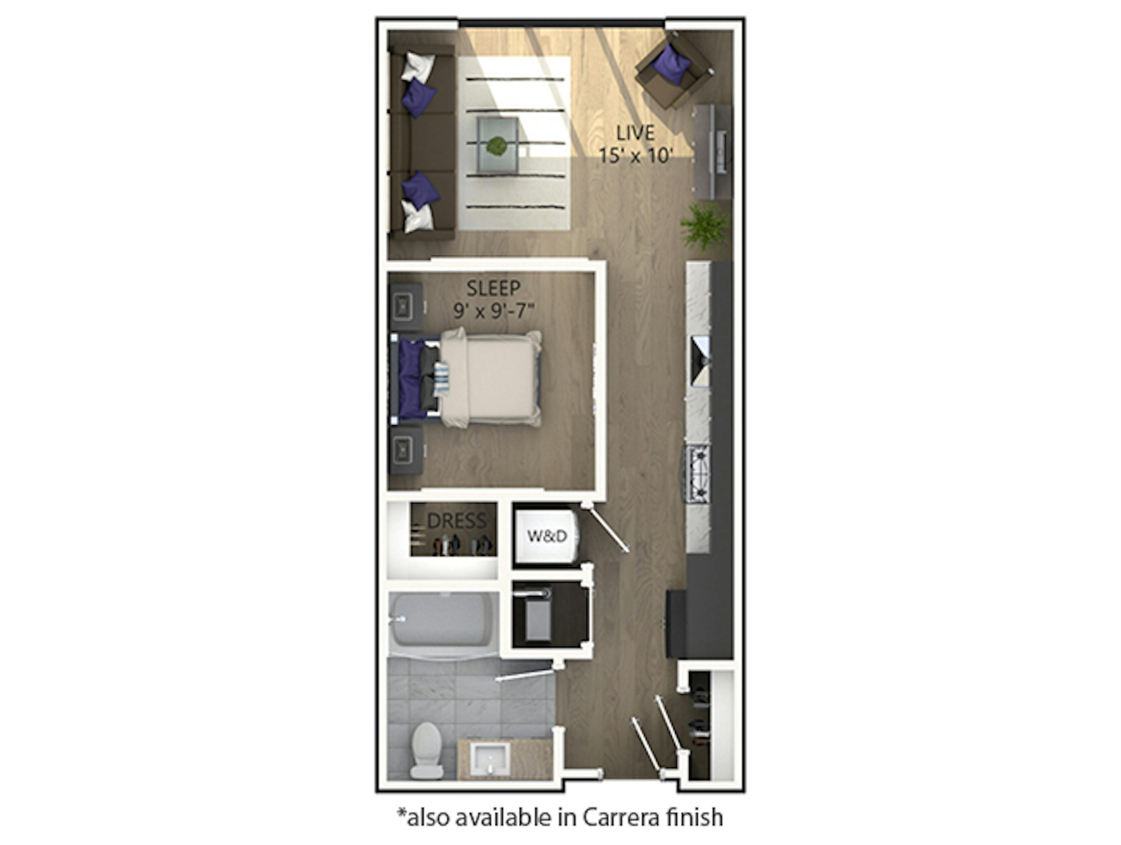 E1 floor plan, Studio, 1 Bathroom at AMLI Midtown Miami apartments