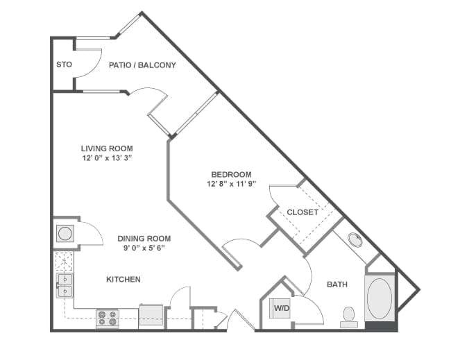 A3c floor plan, 1 Bedroom, 1 Bathroom at AMLI at Escena apartments