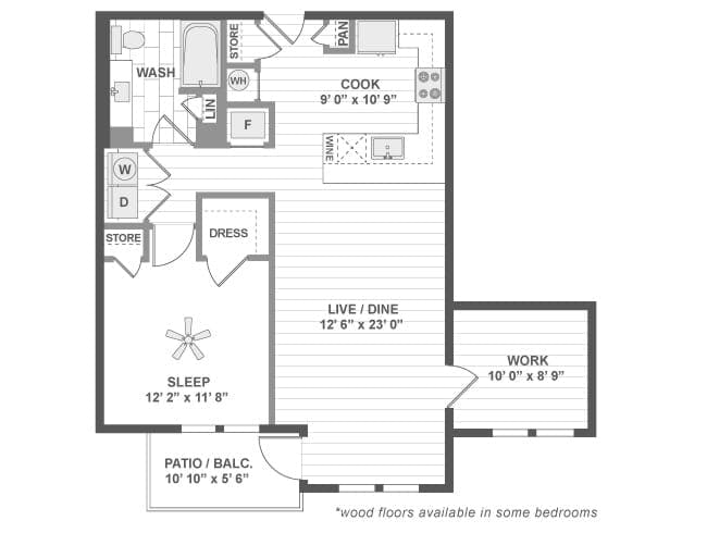 A5aD floor plan, 1 Bedroom, 1 Bathroom at AMLI Deerfield apartments