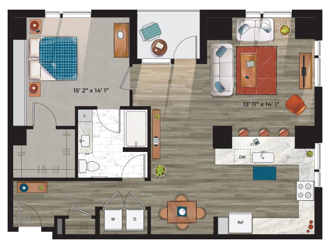 A7 floor plan, 1 Bedroom, 1 Bathroom at AMLI at Uptown apartments