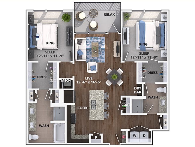 C5a floor plan, 2 Bedroom, 2 Bathroom at AMLI Littleton Village apartments