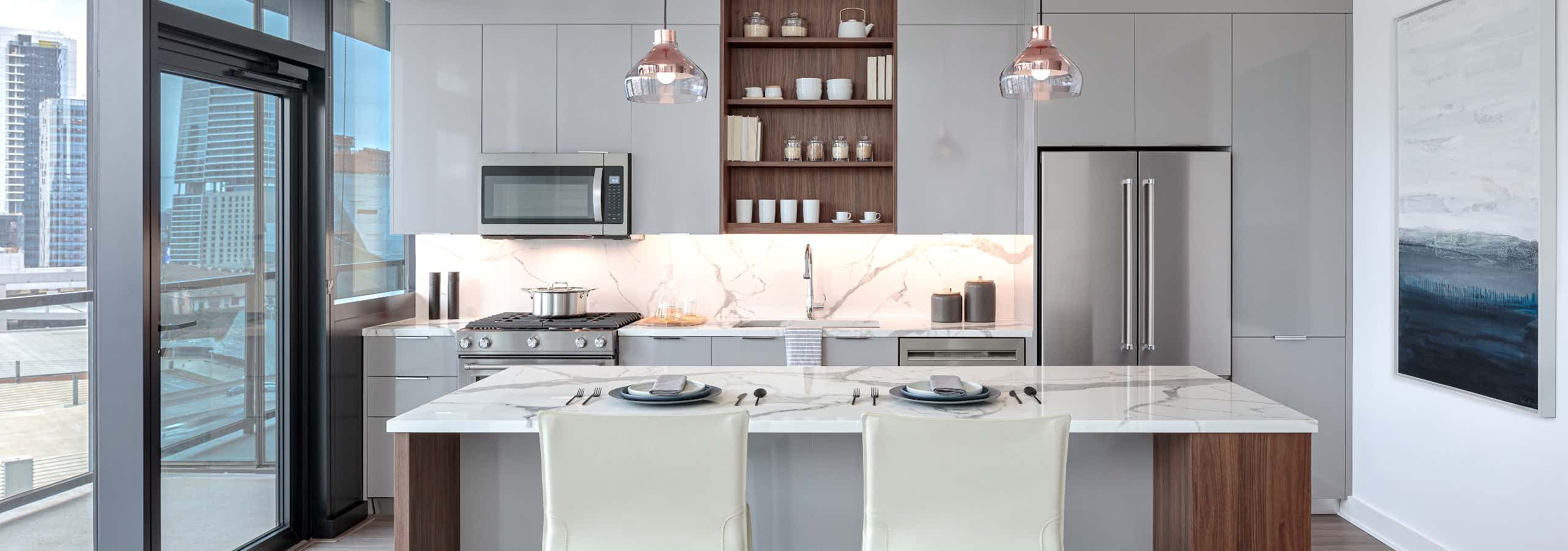 European-style kitchen with Italian-made cabinetry and gas ranges