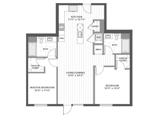 C5d floor plan, 2 Bedroom, 2 Bathroom at AMLI Old Pasadena apartments