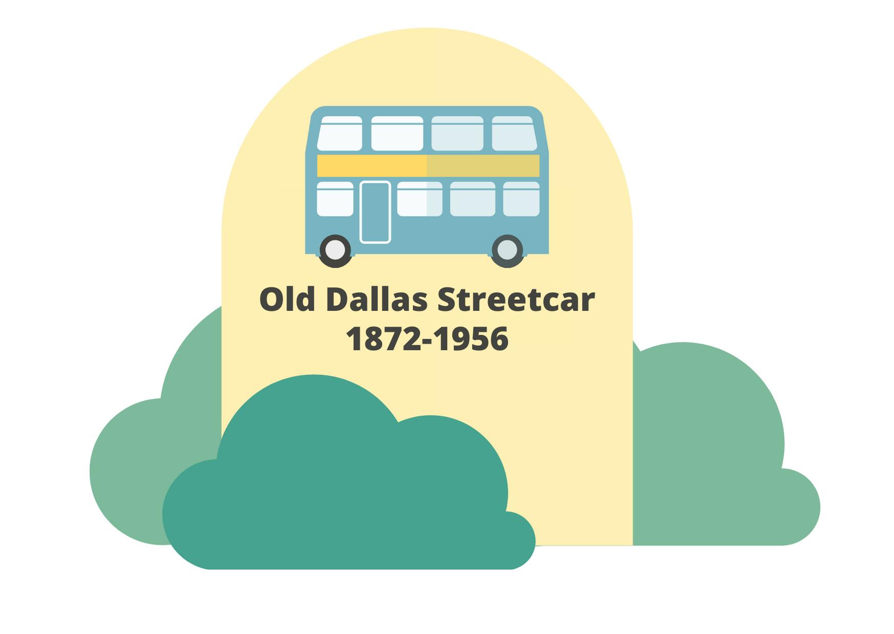 graphic of a gravestone with a bus and the words old dallas streetcar 1872-1956