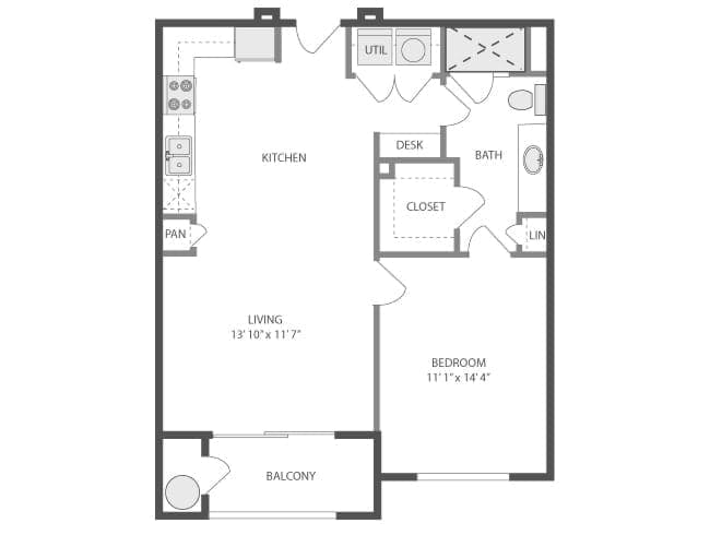 Confluence floor plan, 1 Bedroom, 1 Bathroom at AMLI Park Avenue apartments