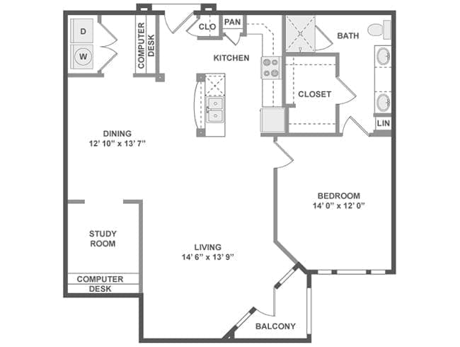 B5D floor plan, 1 Bedroom, 1 Bathroom at AMLI Eastside apartments