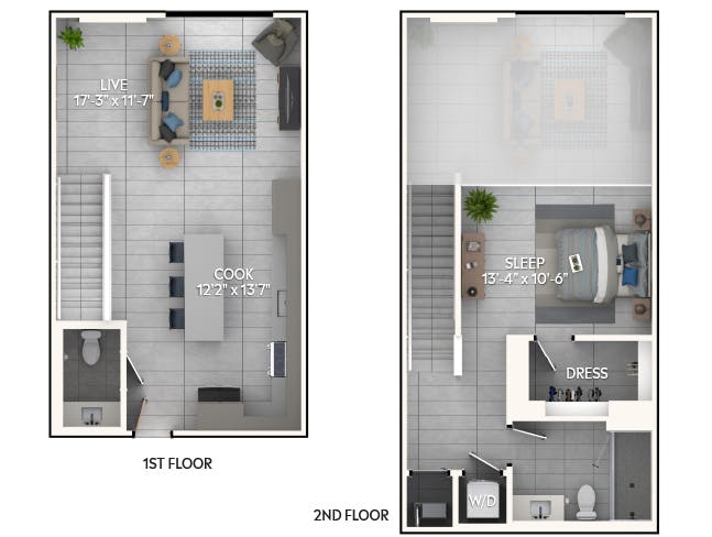 A5L floor plan, 1 Bedroom, 1.5 Bathroom, Loft at AMLI Wynwood apartments