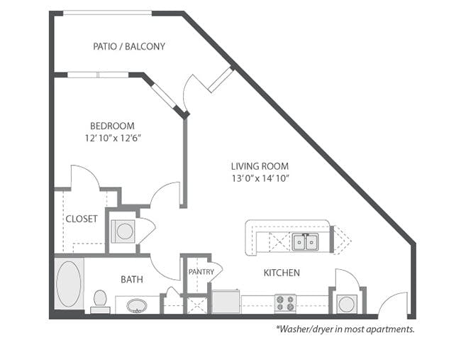 A3 floor plan, 1 Bedroom, 1 Bathroom at AMLI South Shore apartments