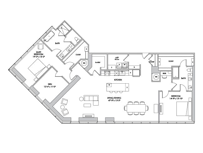 C20-D floor plan, 2 Bedroom, 2 Bathroom, Den/Office at AMLI Fountain Place apartments
