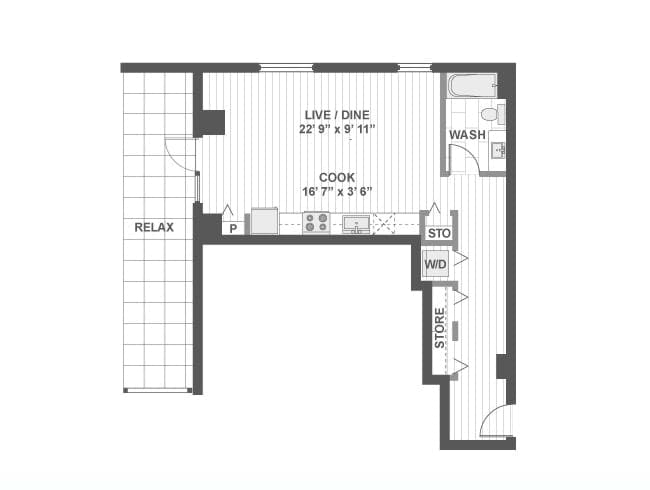 E200 floor plan, Studio, 1 Bathroom at AMLI Lofts apartments