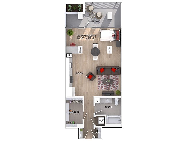 E5 floor plan, Studio, 1 Bathroom at AMLI Riverfront Green apartments