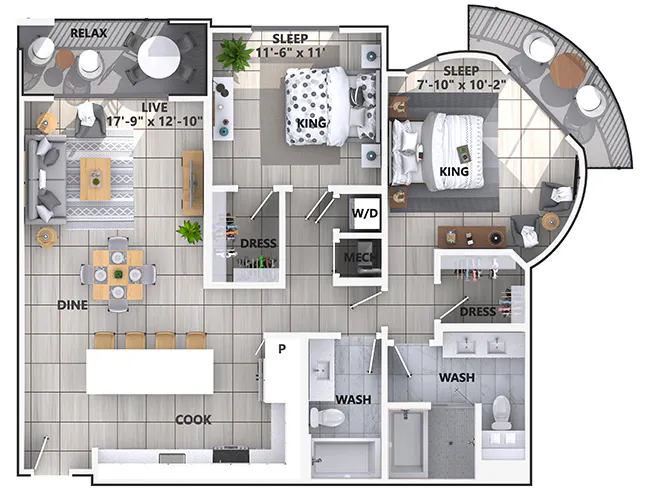 C5a floor plan, 2 Bedroom, 2 Bathroom at AMLI Park West apartments
