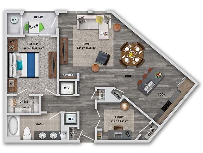 B5 floor plan, 2 Bedroom, 1 Bathroom at AMLI Dry Creek apartments