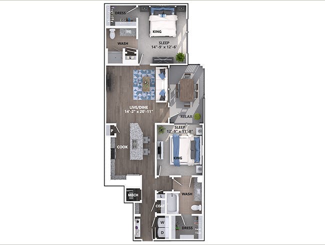 C5 floor plan, 2 Bedroom, 2 Bathroom at AMLI Littleton Village apartments