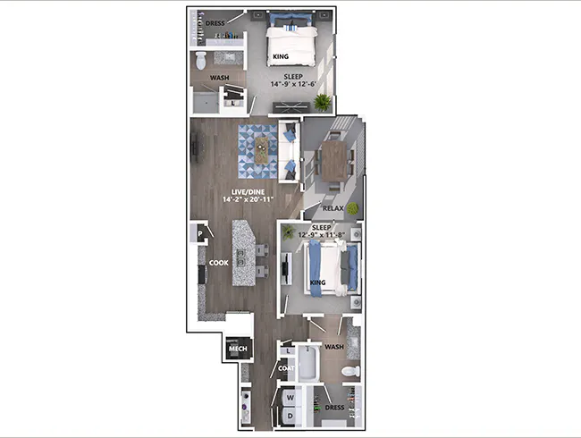 C5 floor plan, 2 Bedroom, 2 Bathroom at AMLI Littleton Village apartments