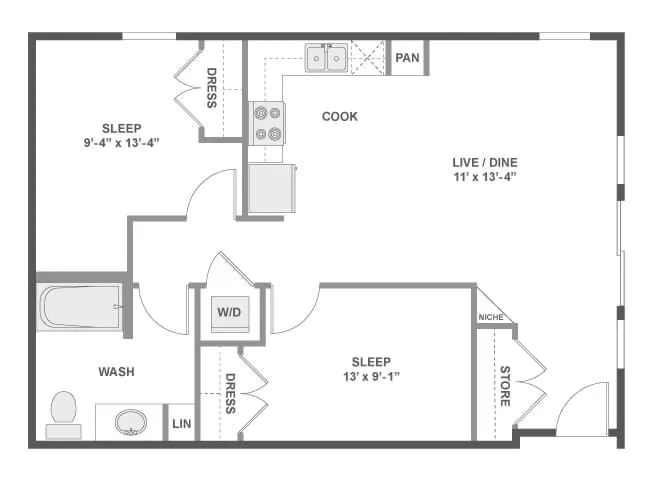 B3 floor plan, 2 Bedroom, 1 Bathroom at AMLI Wallingford apartments
