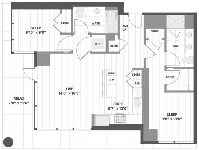 C3a floor plan, 2 Bedroom, 2 Bathroom at AMLI 808 apartments