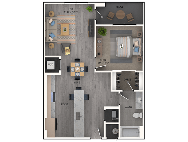 A3 floor plan, 1 Bedroom, 1 Bathroom at AMLI Broadway Park apartments