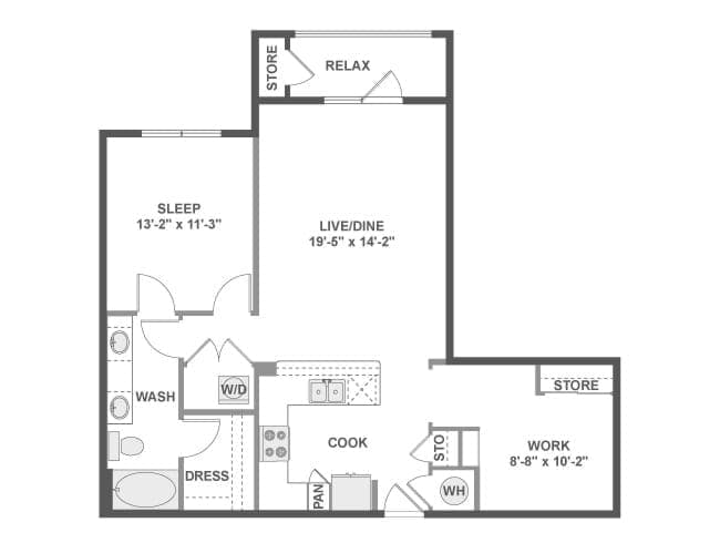 B4a floor plan, 1 Bedroom, 1 Bathroom at AMLI on Riverside apartments