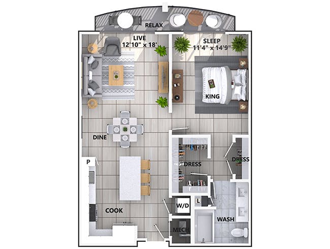 A3a floor plan, 1 Bedroom, 1 Bathroom at AMLI Park West apartments