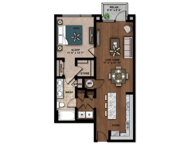 Crux floor plan, 1 Bedroom, 1 Bathroom at AMLI Ponce Park apartments