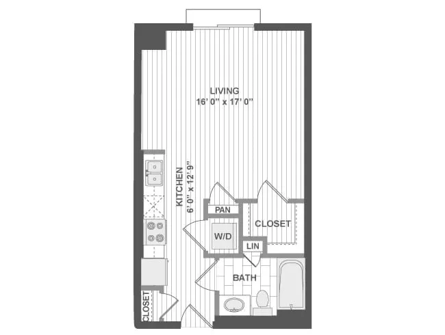 E100 floor plan, Studio, 1 Bathroom at AMLI Evanston apartments