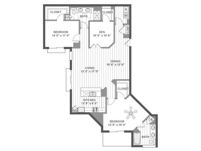 C940 floor plan, 2 Bedroom, 2 Bathroom at AMLI Evanston apartments