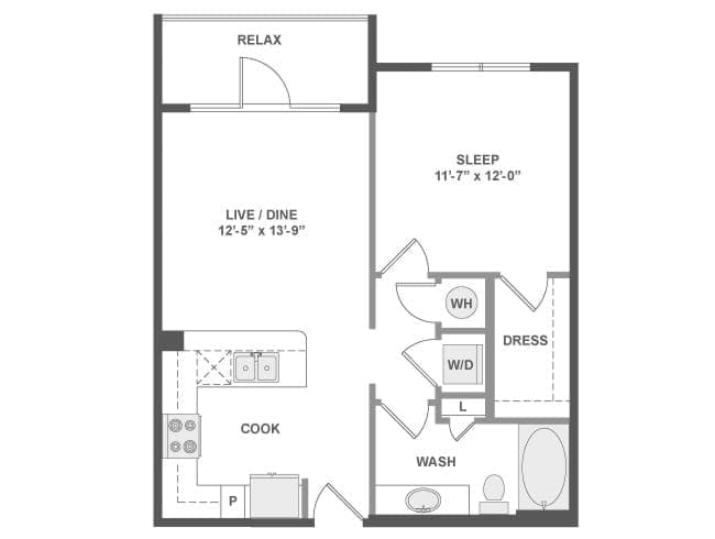 A2 floor plan, 1 Bedroom, 1 Bathroom at AMLI Frisco Crossing apartments