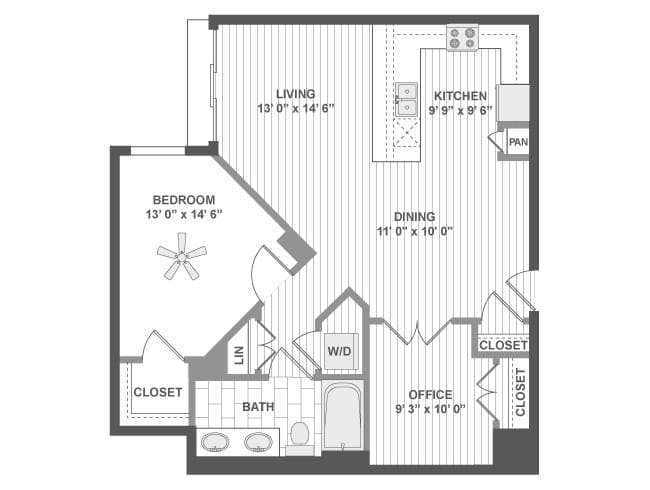 A510 floor plan, 1 Bedroom, 1 Bathroom at AMLI Evanston apartments