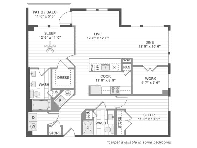 C6bD floor plan, 2 Bedroom, 2 Bathroom, Office at AMLI Deerfield apartments