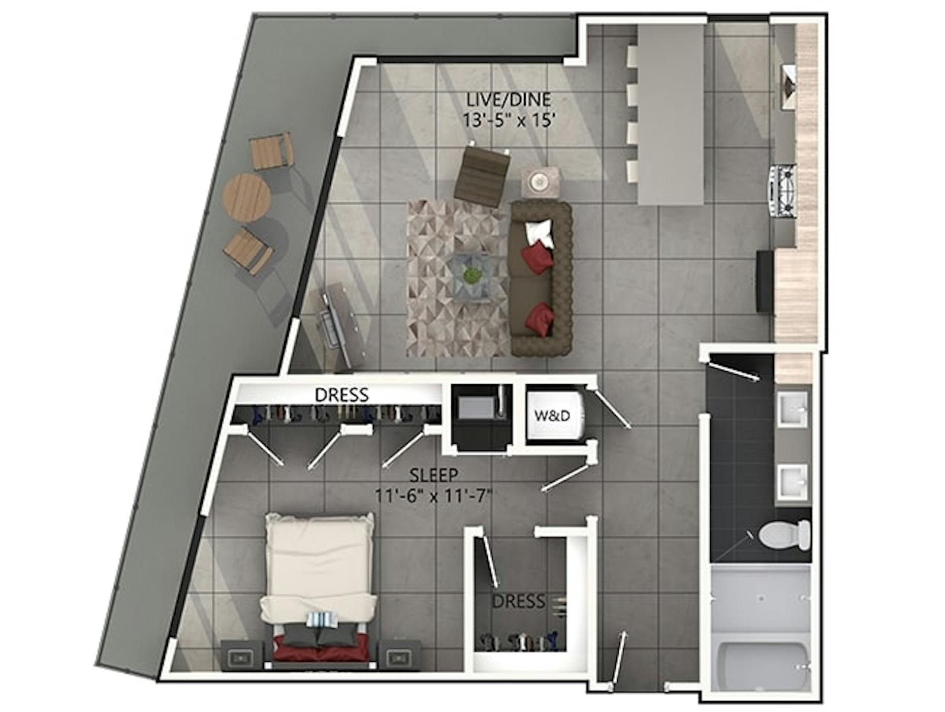 A5 floor plan, 1 Bedroom, 1 Bathroom at AMLI Midtown Miami apartments