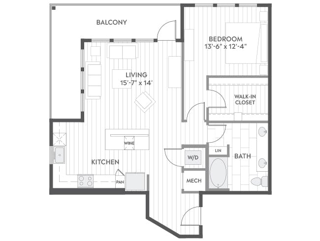 A5a floor plan, 1 Bedroom, 1 Bathroom at AMLI Branch Park apartments