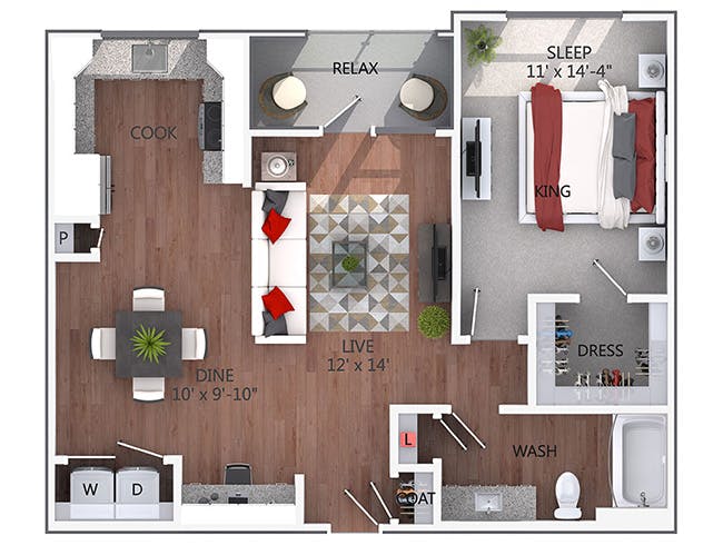 A4 floor plan, 1 Bedroom, 1 Bathroom at AMLI Denargo Market apartments