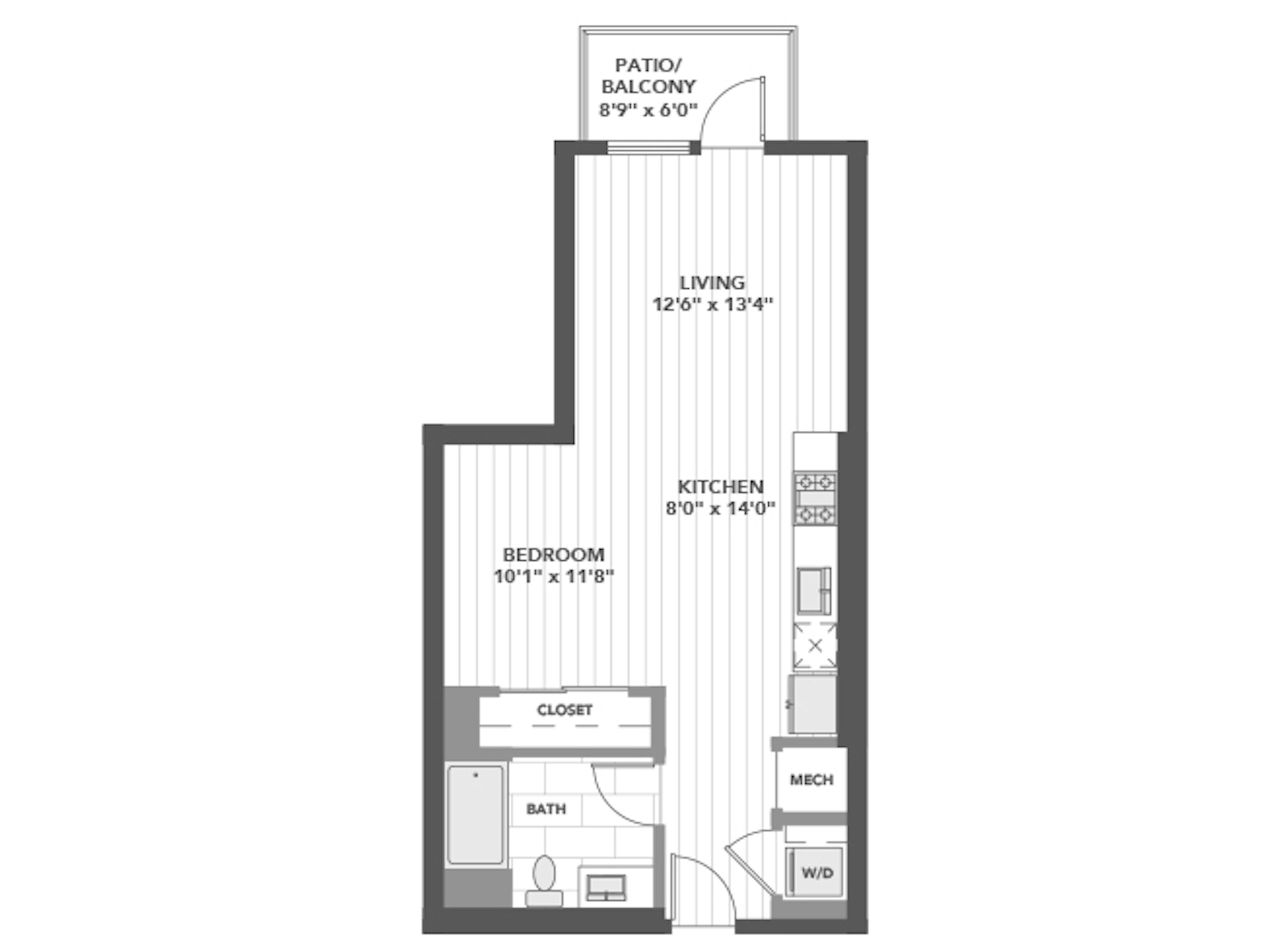 E1 floor plan, Studio, 1 Bathroom at AMLI Old Pasadena apartments