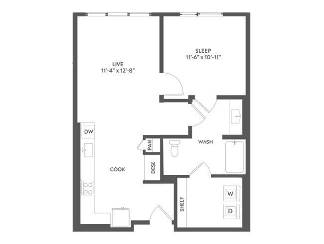 A3c floor plan, 1 Bedroom, 1 Bathroom at AMLI Art District apartments