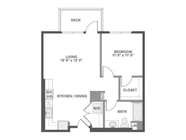 A2d floor plan, 1 Bedroom, 1 Bathroom at AMLI Lex on Orange apartments