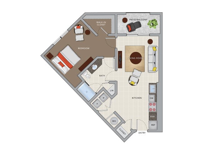 A3d floor plan, 1 Bedroom, 1 Bathroom at AMLI 8800 apartments