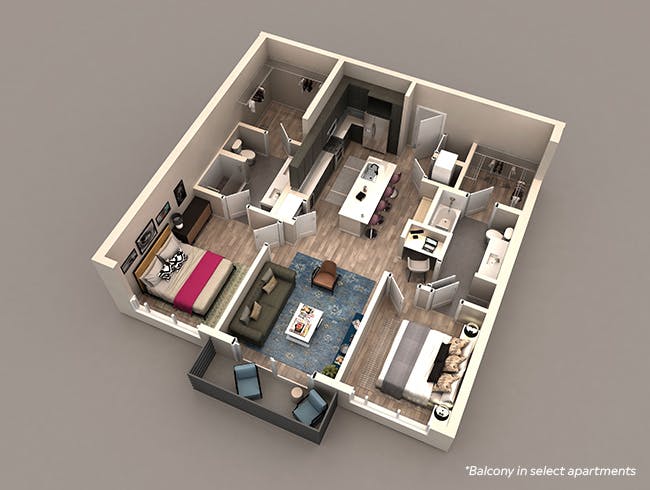 C5 floor plan, 2 Bedroom, 2 Bathroom at AMLI Westside apartments