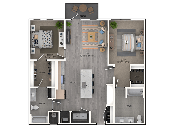 C5c floor plan, 2 Bedroom, 2 Bathroom at AMLI Broadway Park apartments