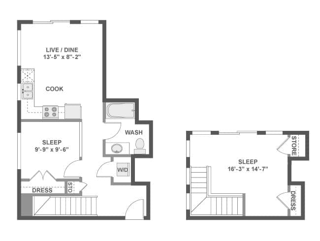 B4L floor plan, 2 Bedroom, 1 Bathroom, Loft at AMLI Wallingford apartments