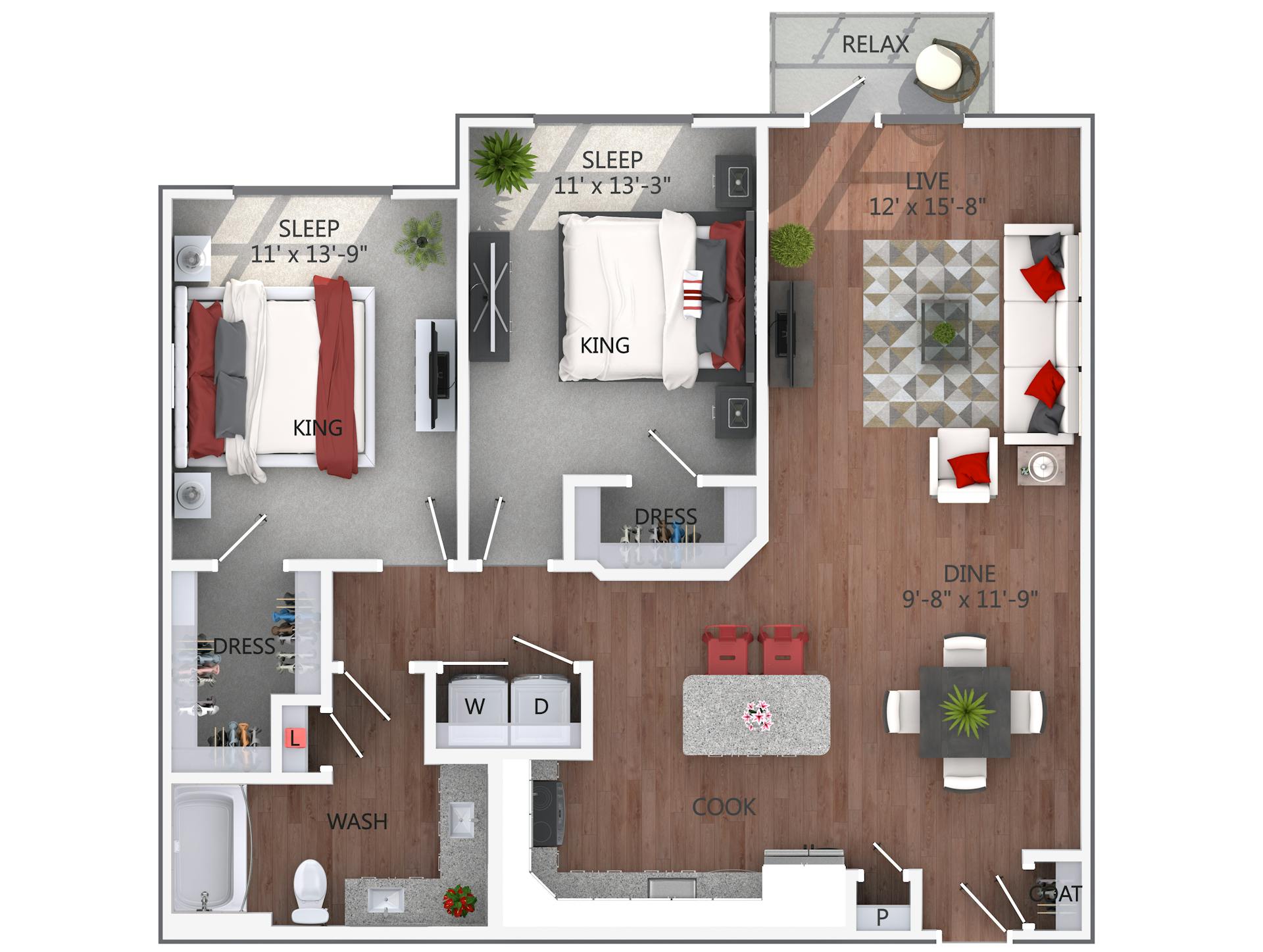 B5 floor plan, 2 Bedroom, 1 Bathroom at AMLI Denargo Market apartments