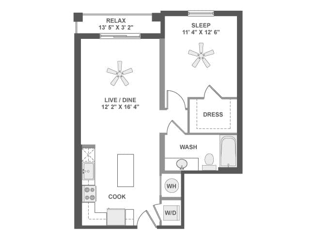A3c floor plan, 1 Bedroom, 1 Bathroom at AMLI Dadeland apartments